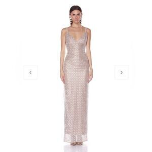 NWOT Bronx and Banco Allegra Silver Sequin Maxi Dress Gown, size XS, S &M